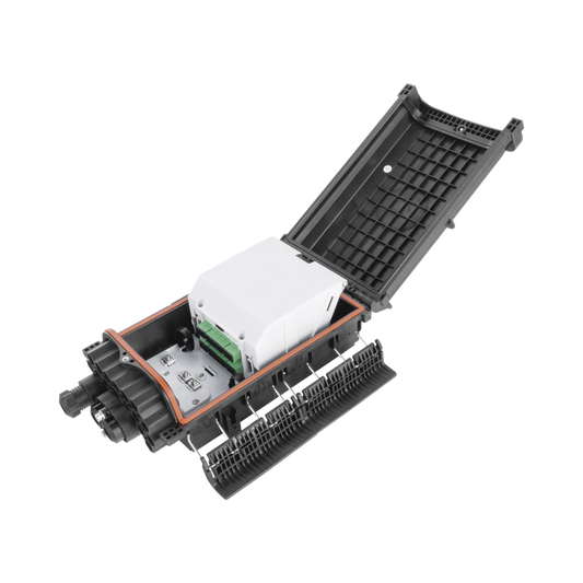 Caja de Distribución de Fibra Óptica para 48 empalmes con 16 acopladores SC/APC, enterrado directo, IP68