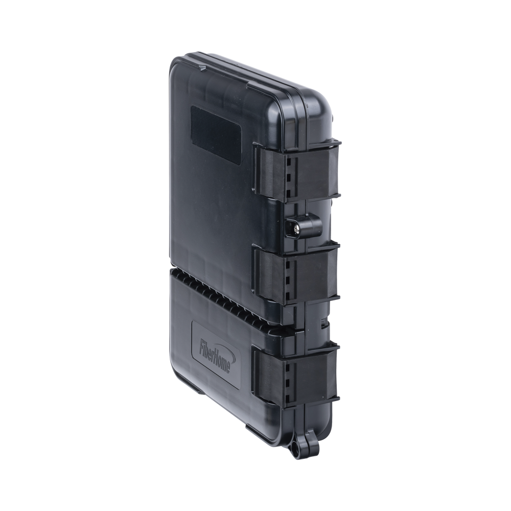 Fiber Optic Distribution Box for 24 Splices, with 8 SC/APC Simplex Couplers, IP55 Exterior, Black