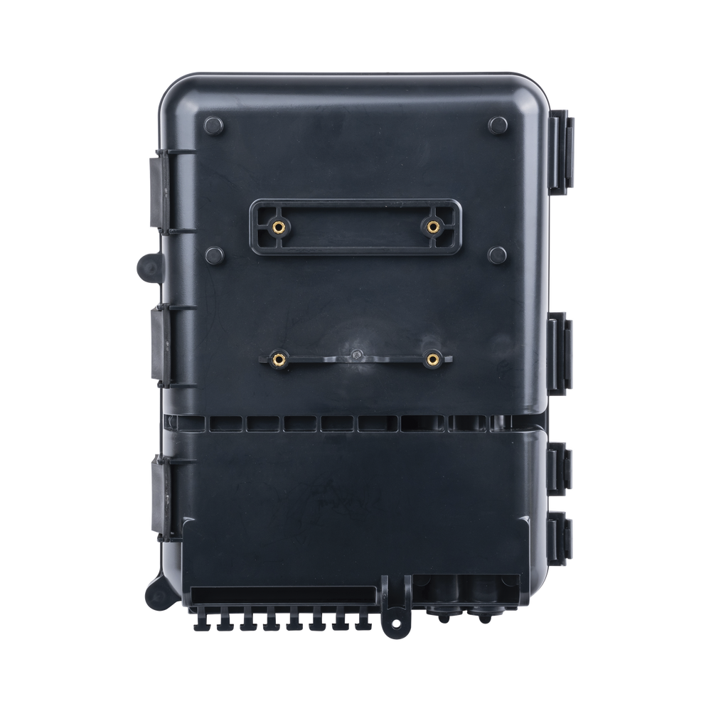 Fiber Optic Distribution Box for 24 Splices, with 8 SC/APC Simplex Couplers, IP55 Exterior, Black