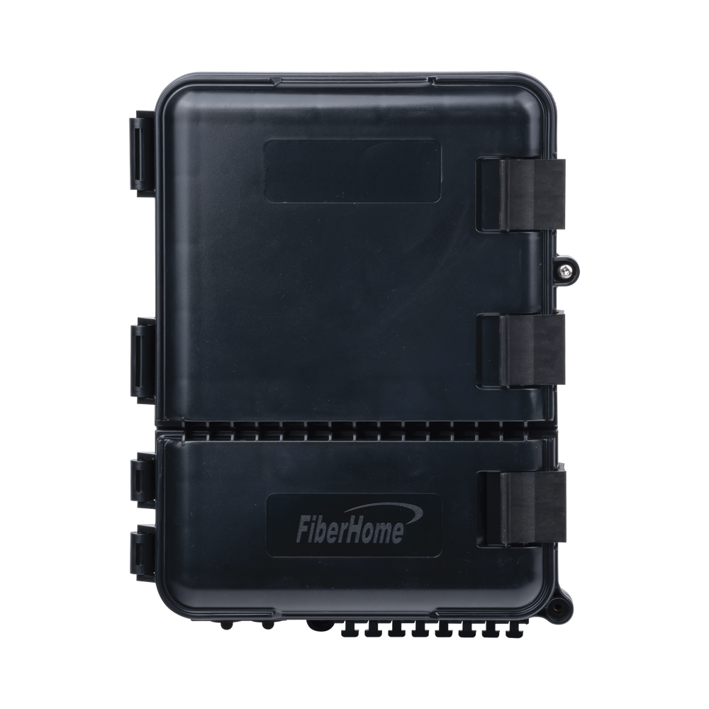 Caja de Distribución de Fibra Óptica para 24 Empalmes, con 8 acopladores SC/APC simplex, Exterior IP55, Color Negro