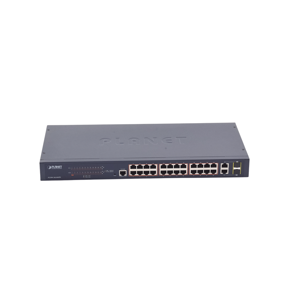 Switch administrable de 24 puertos 10/100TX PoE+ y 2 puertos combo TP/SFP Gigabit