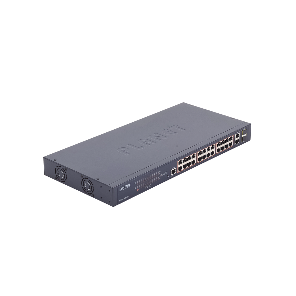 Switch administrable de 24 puertos 10/100TX PoE+ y 2 puertos combo TP/SFP Gigabit