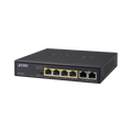 Switch no administrable PoE+, 4 puertos 802.3af/at distancia 250 m + 2 puertos 10/100 de Uplink, Throughput: 0.89 Mpps, Fuente Interna