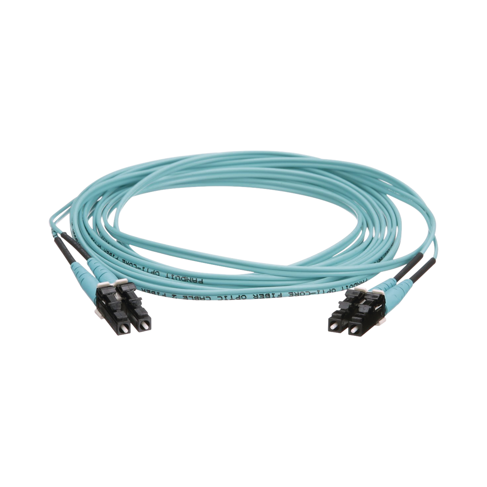 Jumper de Fibra Optica Multimodo 50/125 OM4, LC-LC Duplex, OFNR (Riser), Color Aqua, 10 Metros