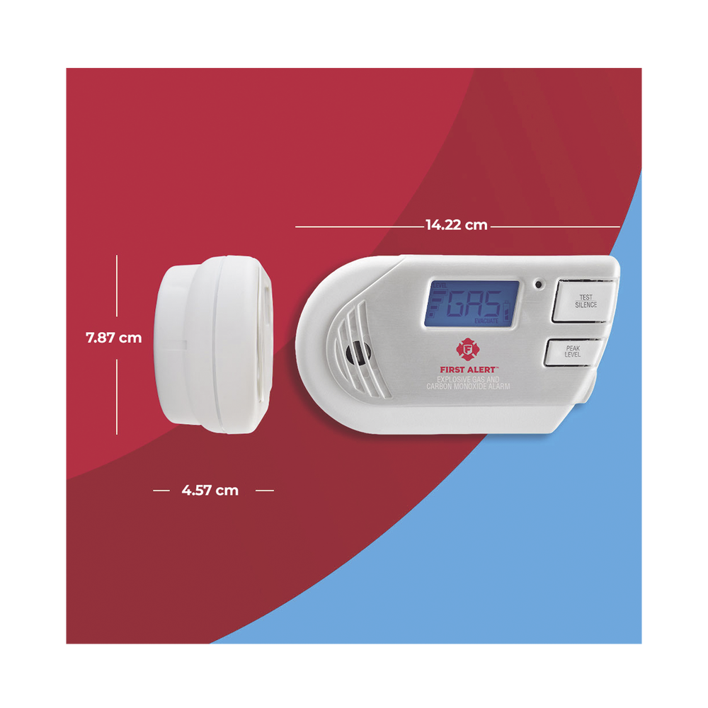 Combination explosive gas and carbon monoxide detector with backlit digital display, plug-in, and battery backup