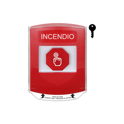 Botón de Emergencia para Incendio / Color Rojo / Llave Para Restablecer / Cobertura en Acrilico