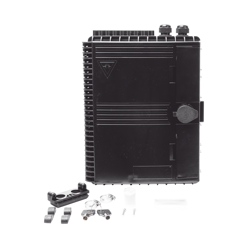 Splice closure for 24 fiber optic fusions, Indoor/Outdoor, with 16 SC/APC couplers and 1x16 splitter, IP65