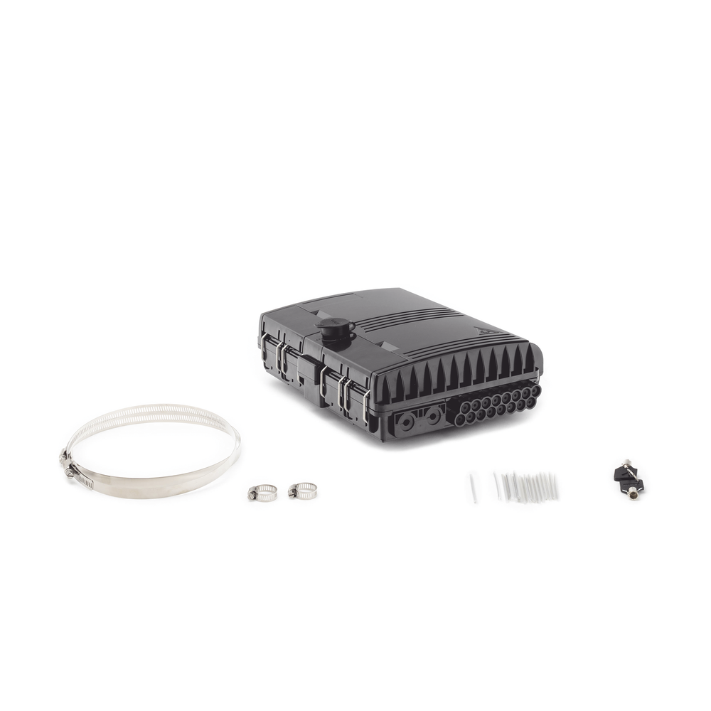 Cierre de Empalme para 24 fusiones de fibra óptica, Interior/Exterior, con 8 acopladores SC/APC y splitter 1x8, IP65