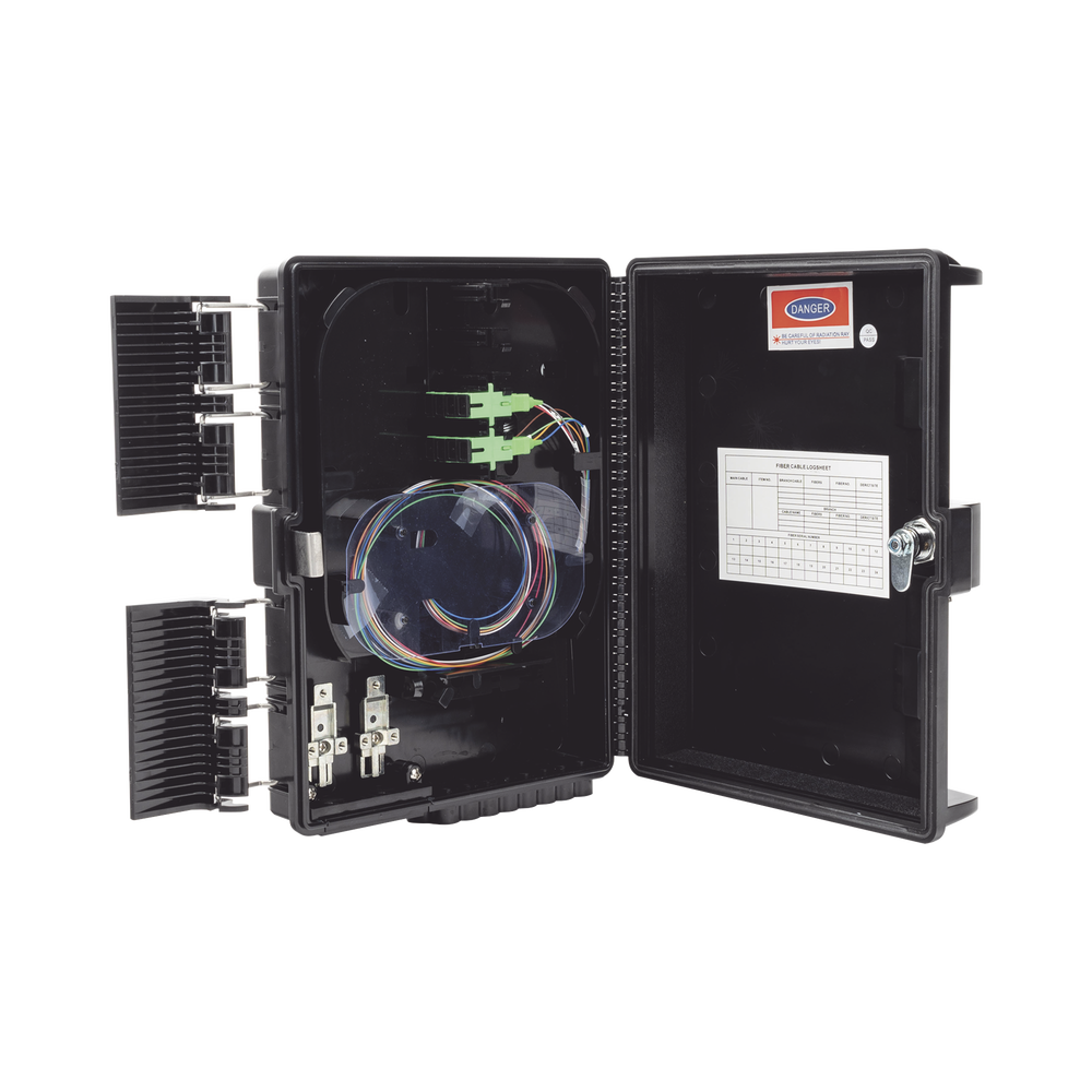 Cierre de Empalme para 24 fusiones de fibra óptica, Interior/Exterior, con 8 acopladores SC/APC y splitter 1x8, IP65