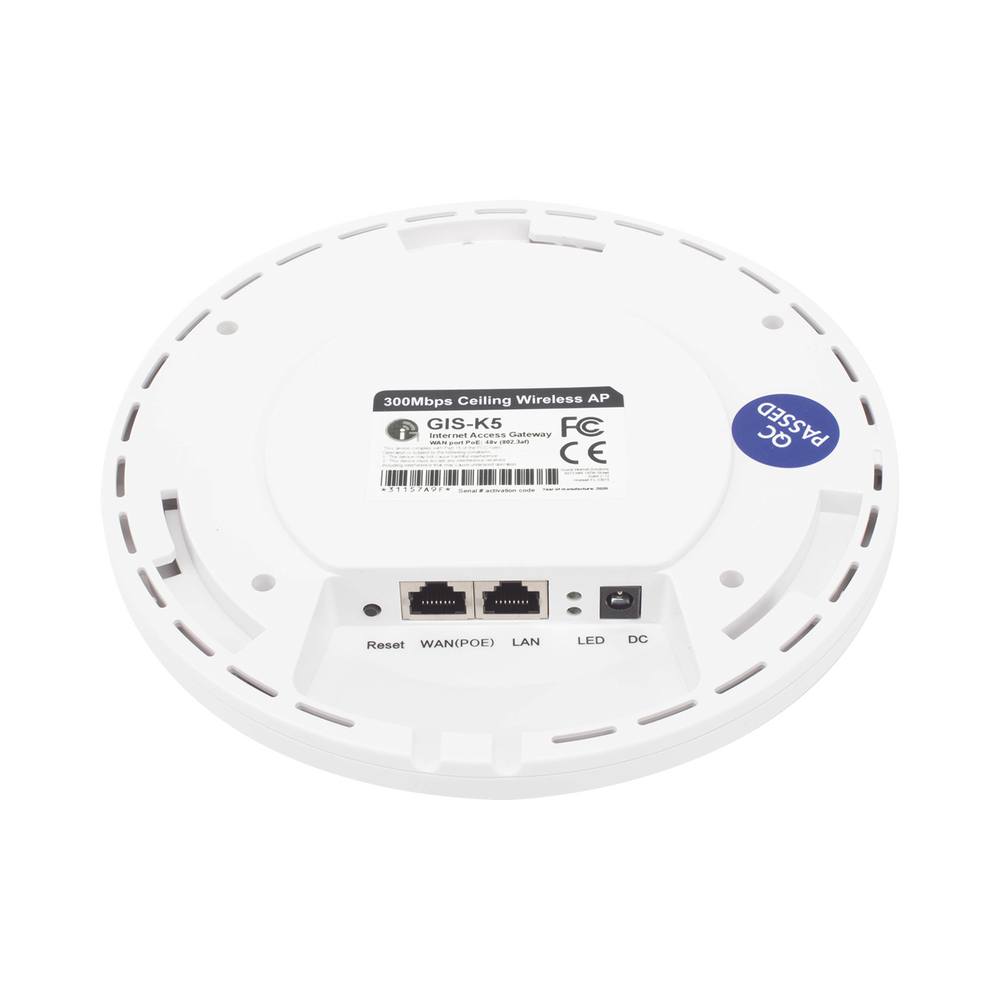 Indoor hotspot with integrated 2.4 GHz WiFi, ceiling mount, ideal for selling Internet access codes, 2x2 MIMO, 1 WAN port - 1 LAN port