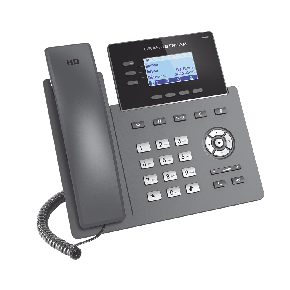 Carrier-grade IP phone, 3 SIP lines with 6 accounts, Gigabit PoE ports, Opus codec, IPv4/IPv6 with GDMS cloud management