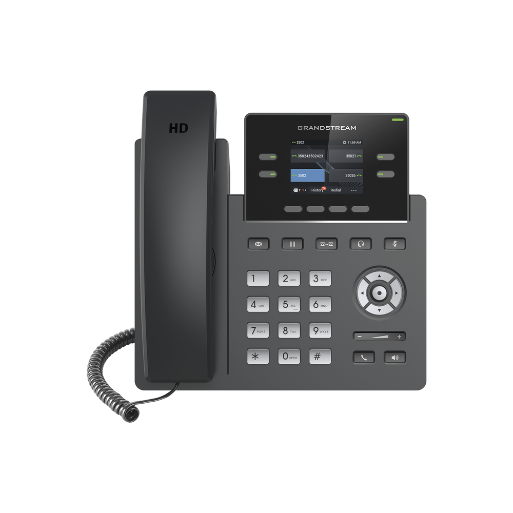Teléfono IP Grado Operador, 4 líneas SIP con 2 cuentas, pantalla a color 2.4", codec Opus, IPV4/IPV6 con gestión en la nube GDMS