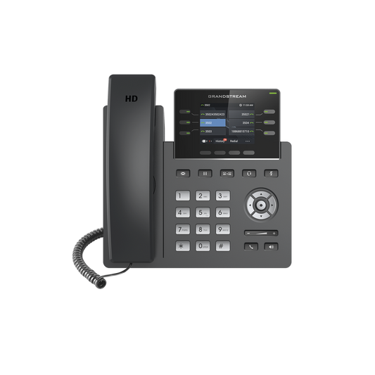 Teléfono IP Grado Operador, 3 líneas SIP con 6 cuentas, puertos Gigabit,PoE,  pantalla a color 2.4", codec Opus, IPV4/IPV6 con gestión en la nube GDMS