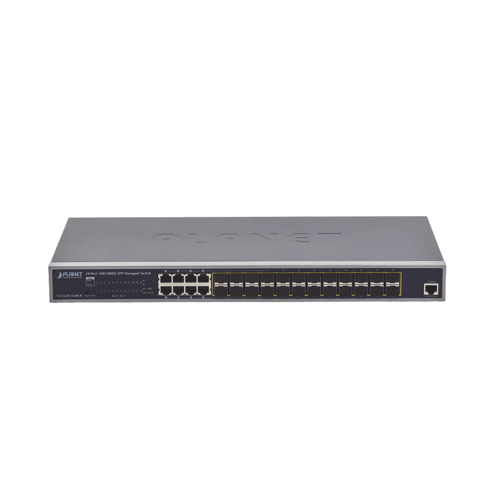 Switch Administrable Capa 2 con Fuente de Alimentación Redundante, 24 Puertos SFP Gigabit 100/1000X, 8 Puertos Combo RJ45 Gigabit.