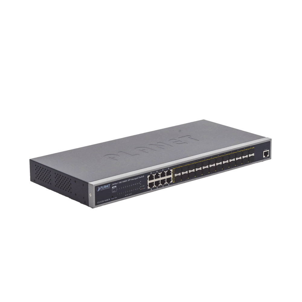 Switch Administrable Capa 2 con Fuente de Alimentación Redundante, 24 Puertos SFP Gigabit 100/1000X, 8 Puertos Combo RJ45 Gigabit.
