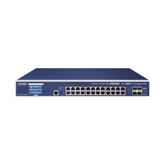 Switch Administrable Capa 2+, 24 Puertos Gigabit 802.3bt, Hasta 600 W, 4 Puertos 10 G SFP+, Con Pantalla Táctil para Configuración Básica