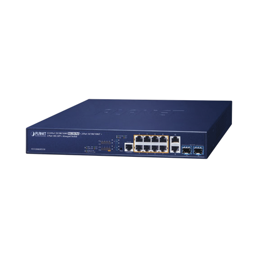 Switch Administrable Capa 3, 8 Puertos 10/100/1000 Mbps c/PoE 802.3bt, 2 Puertos Gigabit Uplink, 2 Puertos SFP+ 10 G 
