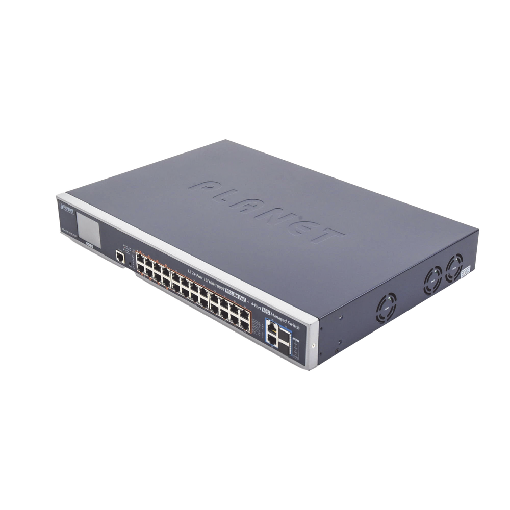 Switch Administrable L3, 24 puertos Gigabit PoE 802.3bt, 2 puertos 10G SFP+, Pantalla Tactil, Fuente Redundante, (600W)