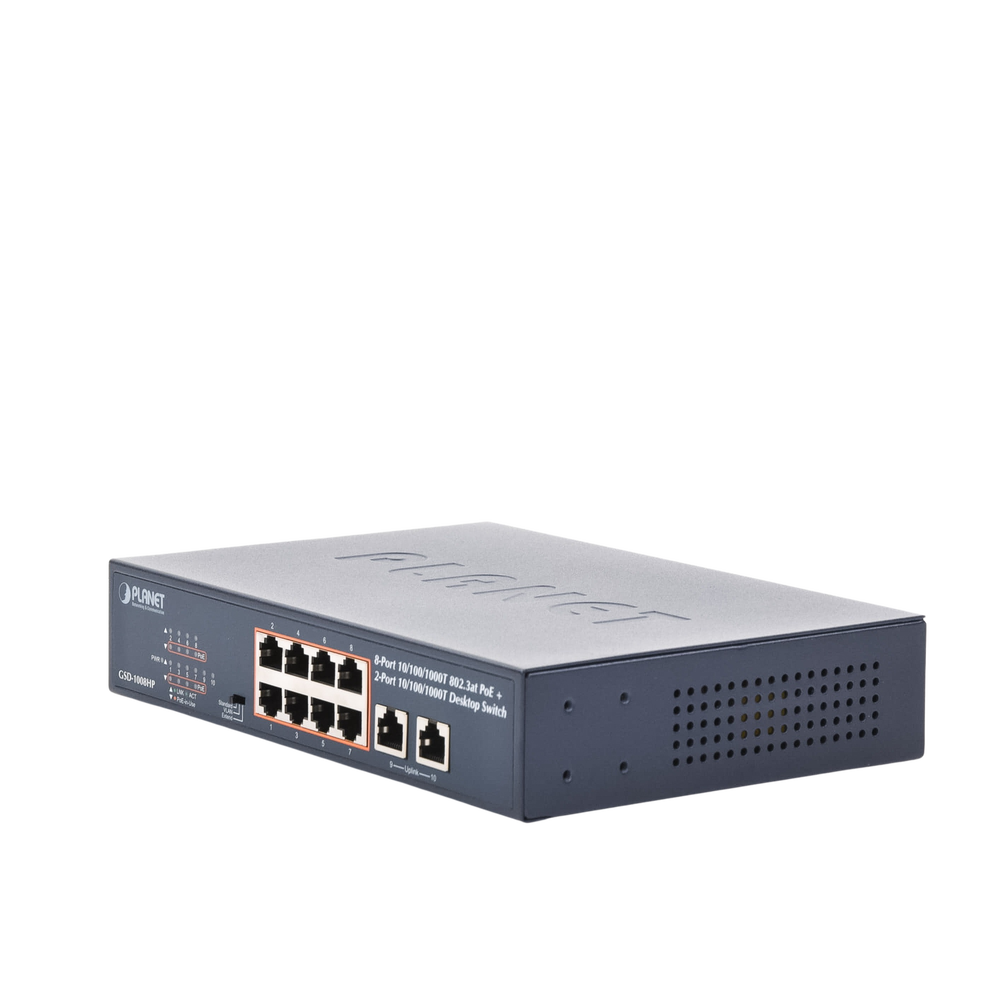 Switch no administrable PoE de 8 puertos 10/100/1000 Mbps con PoE 802.3af/at