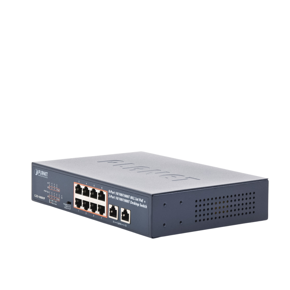 Switch no administrable PoE de 8 puertos 10/100/1000 Mbps con PoE 802.3af/at