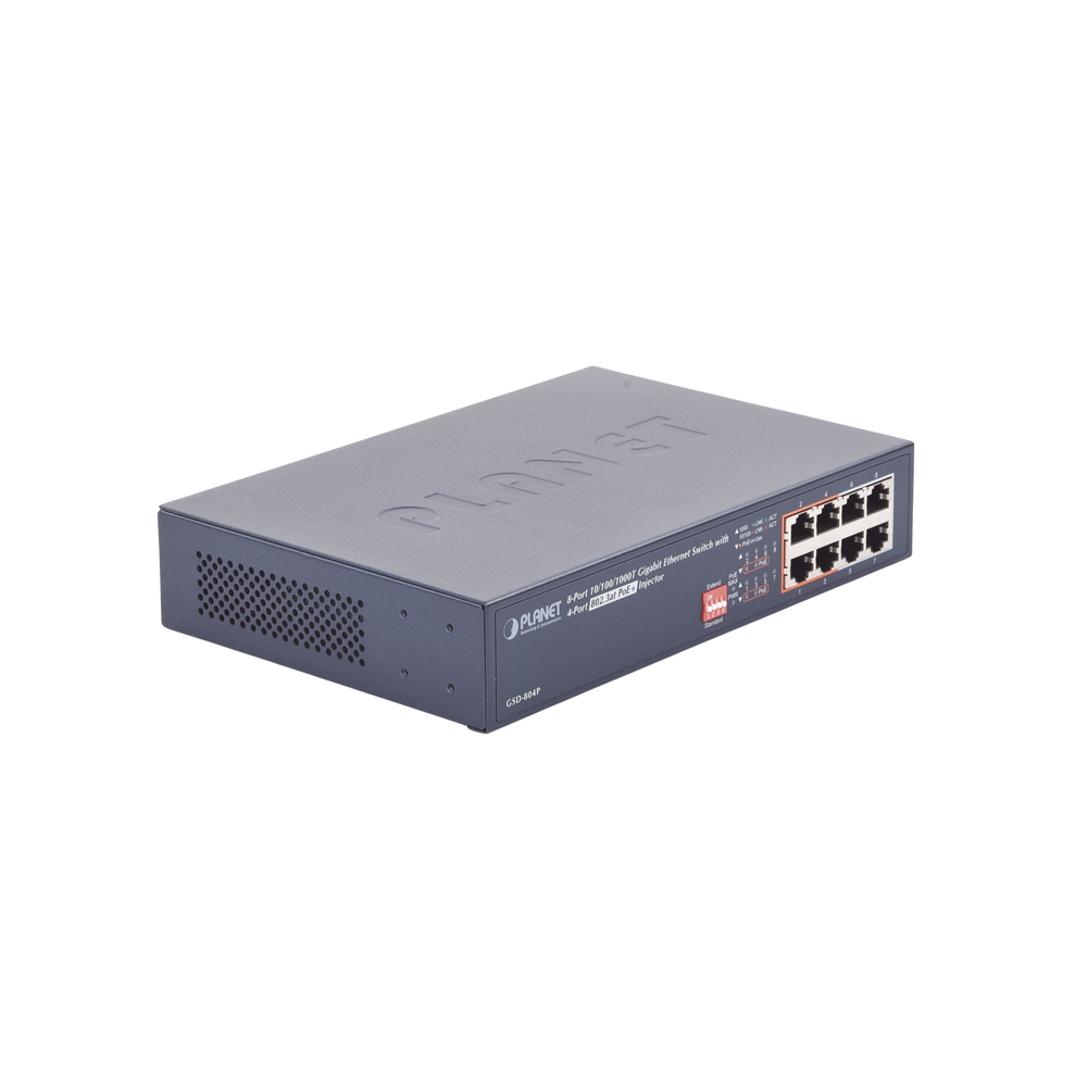 Switch PoE no Administrable, 8 Puertos 10/100/1000 Mbps con 4 Puertos PoE 802.3af/at, Modo Extender Hasta 250 mts
