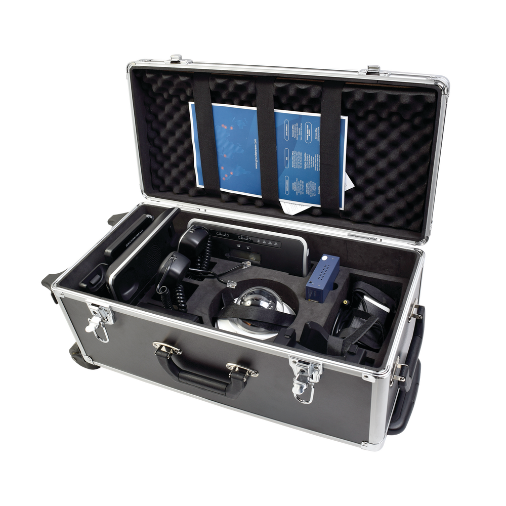 Briefcase with GrandStream video and VoIP demo equipment