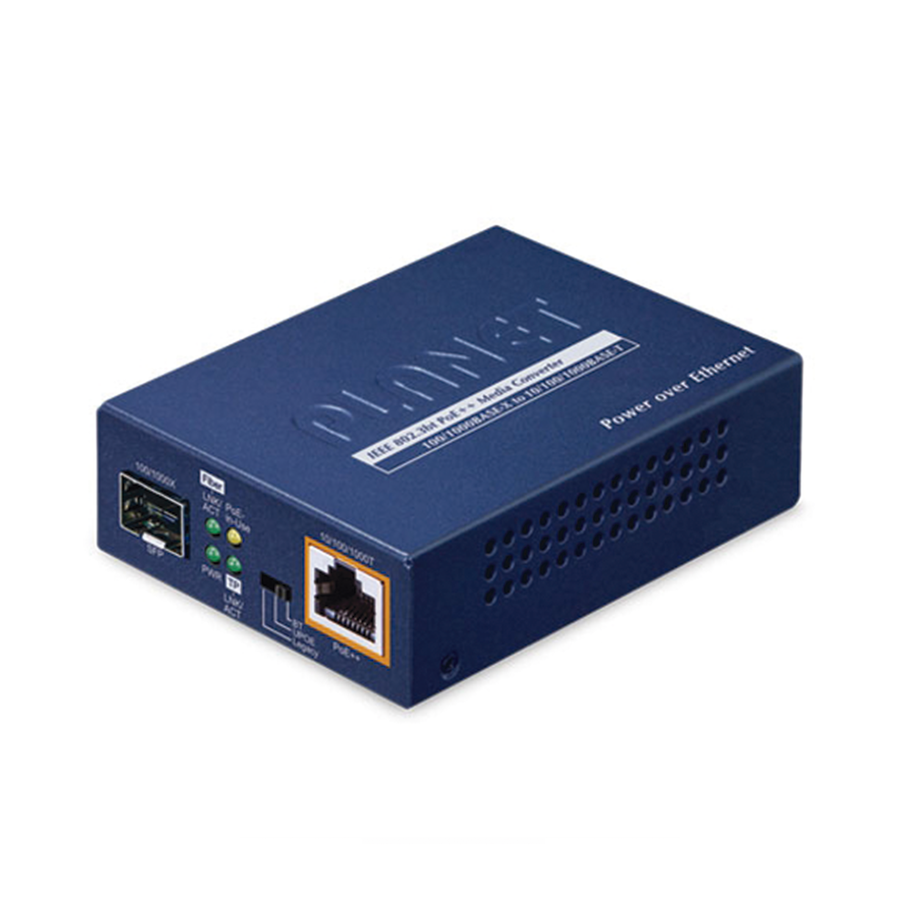 Convertidor de Medios 100/1000BASE-X SFP a 10/100/1000BASE-T 802.3bt PoE++ (60 Watts)