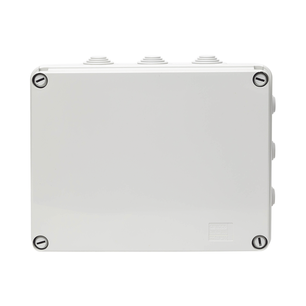 Caja de derivación de PVC Auto-extinguible con 12 entradas, tapa atornillada, 240x190x90 MM, Para Exterior (IP55)