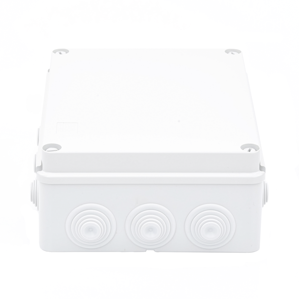 Caja de derivación de PVC Auto-extinguible con 12 entradas, tapa atornillada, 240x190x90 MM, Para Exterior (IP55)