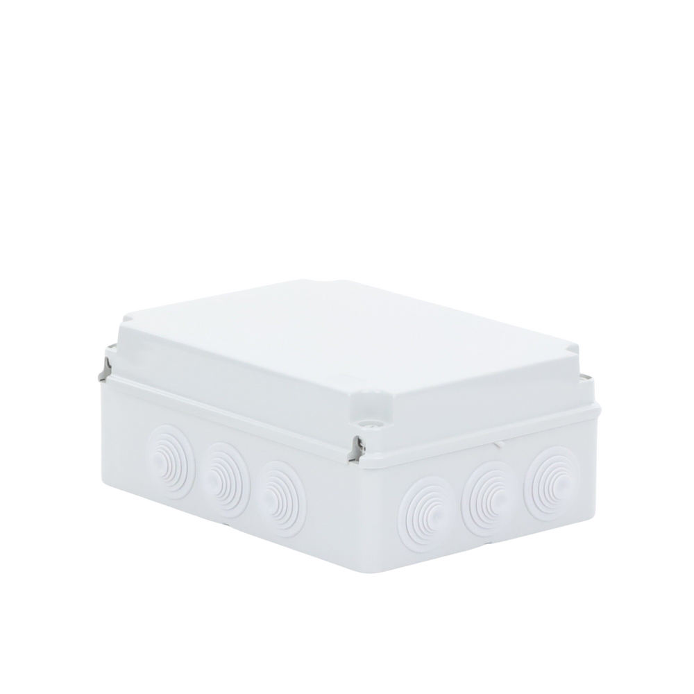 Caja de derivación de PVC Auto-extinguible con 12 entradas, tapa atornillada, 300x220x120 MM, Para Exterior (IP55)
