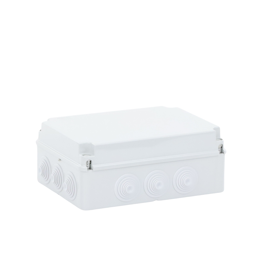 Caja de derivación de PVC Auto-extinguible con 12 entradas, tapa atornillada, 300x220x120 MM, Para Exterior (IP55)