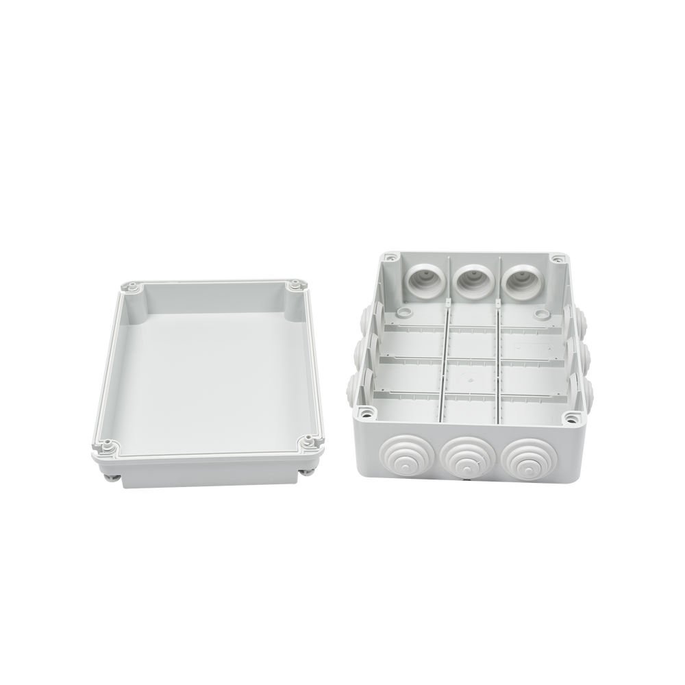 Caja de derivación de PVC Auto-extinguible con 12 entradas, tapa atornillada, 300x220x120 MM, Para Exterior (IP55)