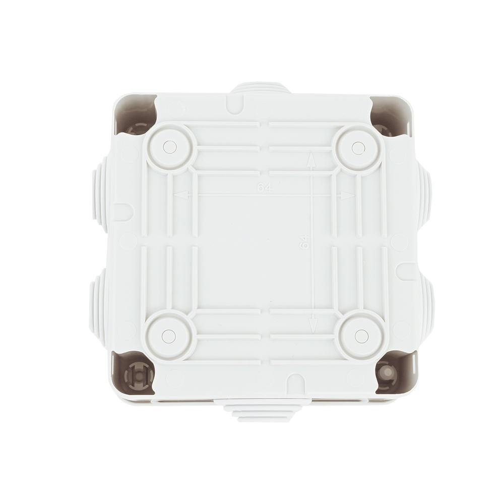 Caja de derivación de PVC Auto-extinguible con 6 entradas, tapa y tornillo de media vuelta de 1/4", 100x100x50 MM (Medidas internas, mayor área permisible para el cable, Para exterior (IP55)