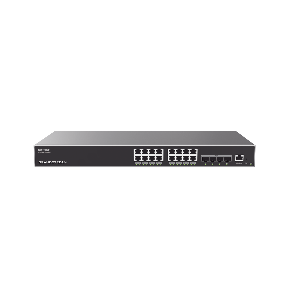 Switch Gigabit PoE+ Administrable / 16 puertos 10/100/1000 Mbps + 4 Puertos SFP+ 10G Uplink / Hasta 240W / Compatible con GWN Cloud.