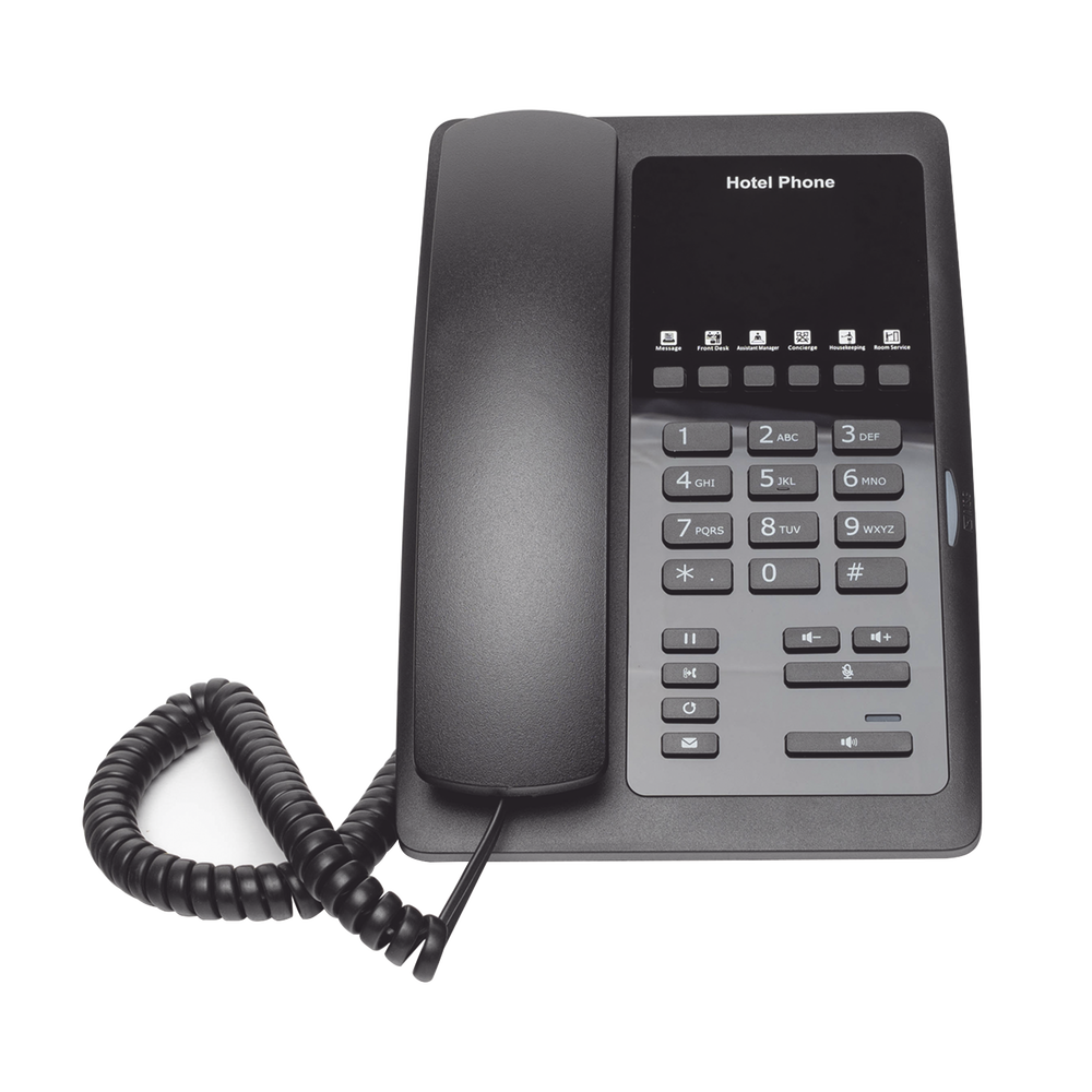 Professional Hotel IP Phone with 6 programmable keys for quick service (Hotline), customizable template with PoE