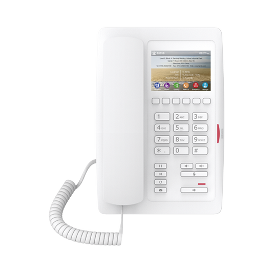 (H5 Color Blanco)Teléfono para Hotelería, profesional de gama alta con pantalla LCD de 3.5 pulgadas a color, 6 teclas programables para servicio rápido (Hotline) PoE 