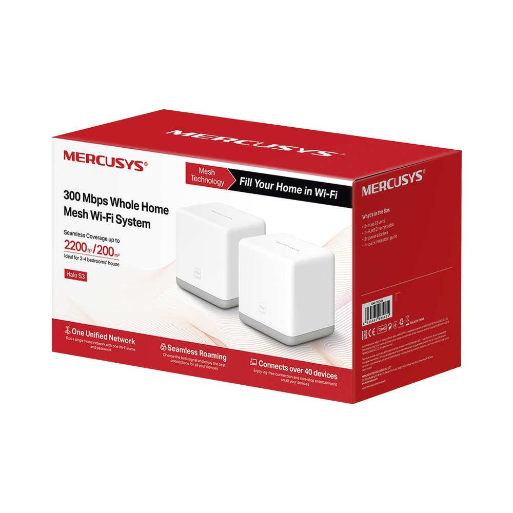 HALO S3 mesh home wireless system kit, 2.4GHz N, dual 10/100Mbps ports, connects up to 40 devices.