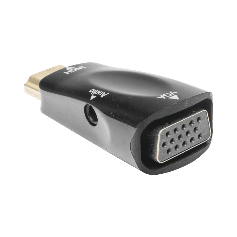 Adaptador (Convertidor) HDMI a VGA  / HDMI Macho a VGA Hembra / Resolución 1920x1080 @ 60Hz  / Adaptador de Audio de 3.5 mm / Chapado en Níquel