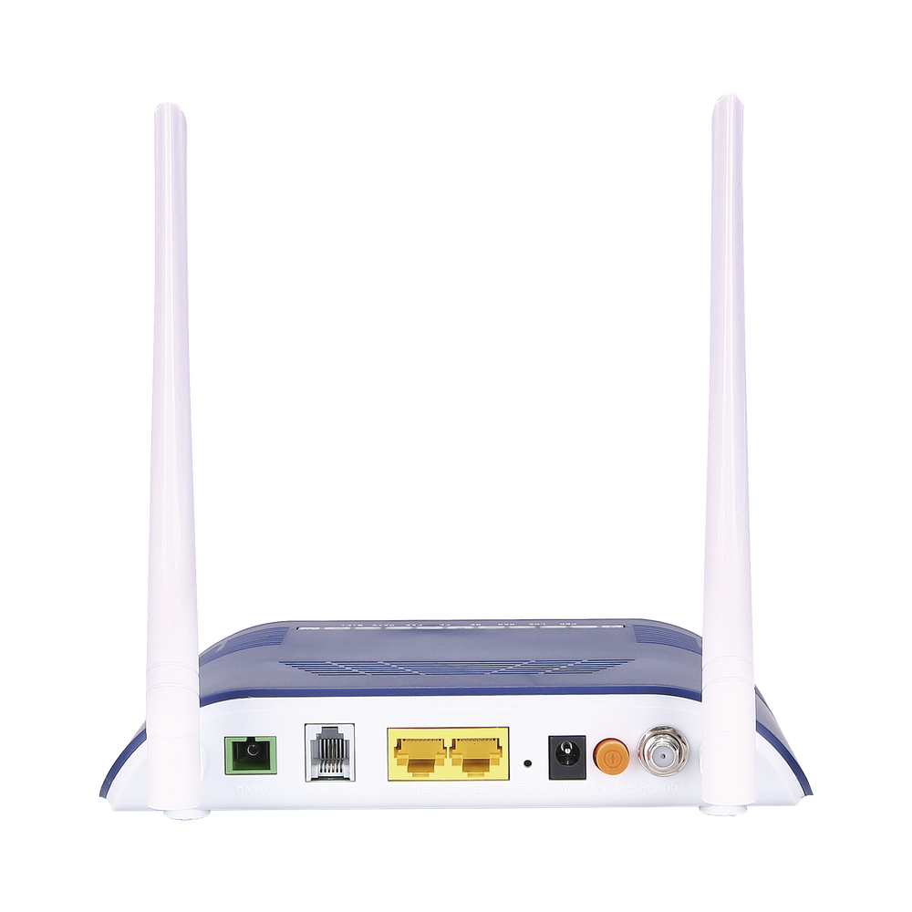 ONU Dual G/EPON con Wi-Fi en 2.4 GHz + 1 puerto SC/APC + 1 puerto LAN Gigabit + 1 puerto LAN Fast Ethernet + 1 puerto FXS + 1 puerto CATV, hasta 300 Mbps vía inalámbrico