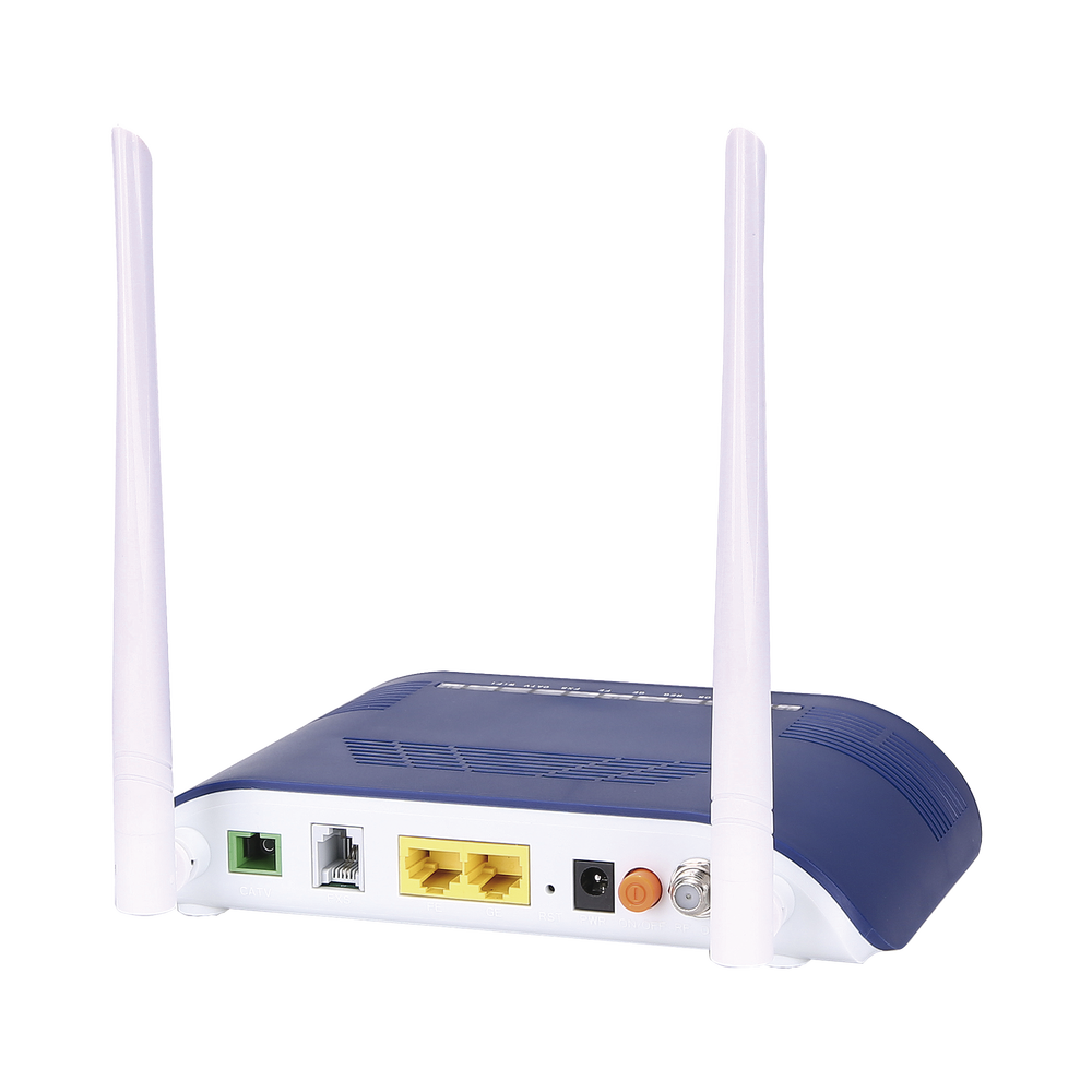 ONU Dual G/EPON con Wi-Fi en 2.4 GHz + 1 puerto SC/APC + 1 puerto LAN Gigabit + 1 puerto LAN Fast Ethernet + 1 puerto FXS + 1 puerto CATV, hasta 300 Mbps vía inalámbrico