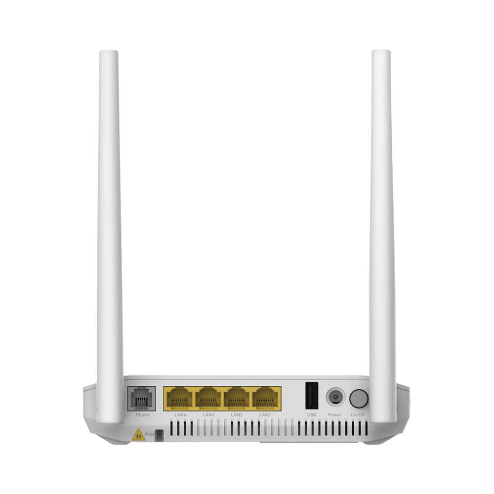 ONU GPON, WiFi 2.4 GHz, 2 Puertos Gigabit + 2 Puertos Fast Ethernet, conector SC/UPC