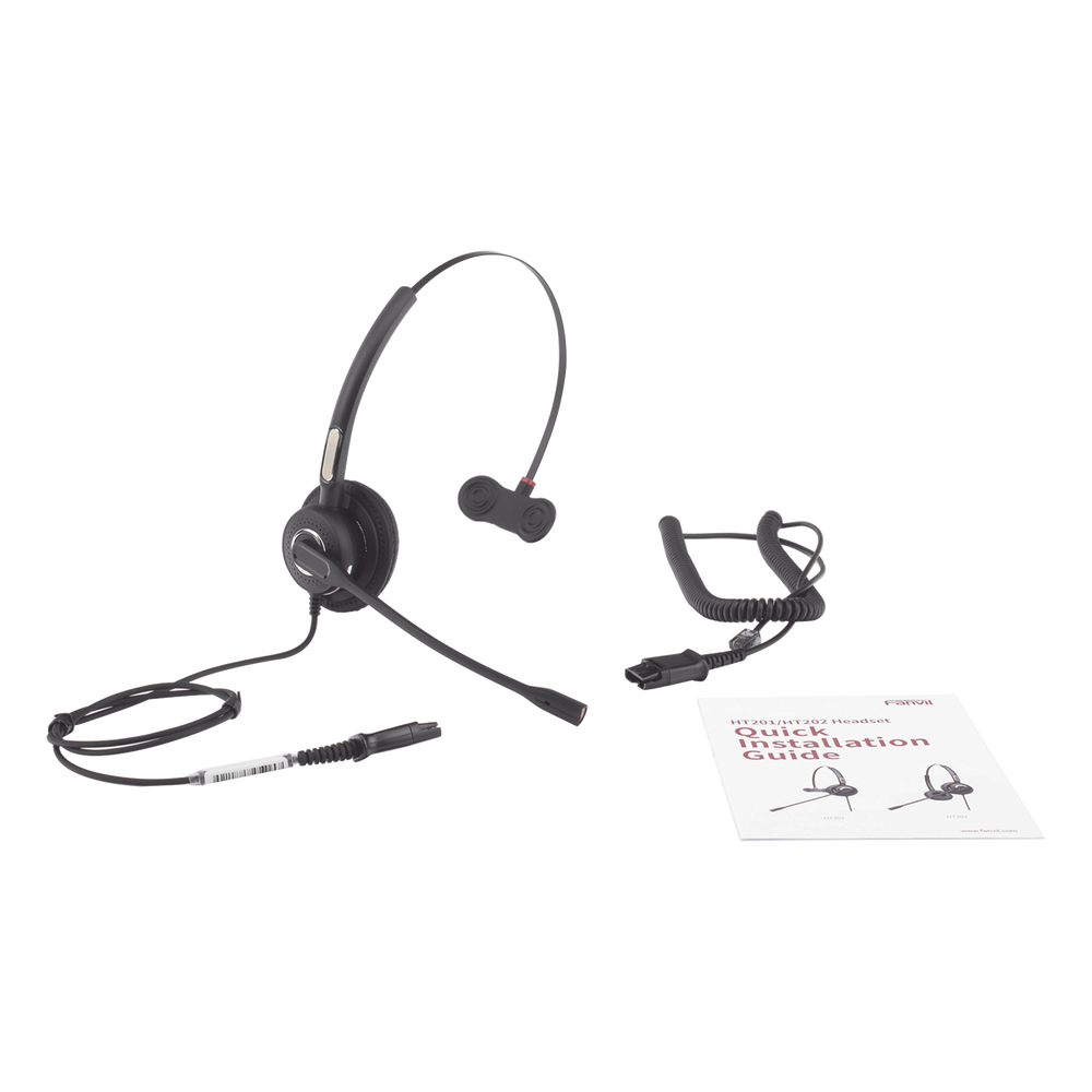 Monaural headset with anti-shock technology for FANVIL and Polycom IP phones with noise-cancelling microphone, long durability