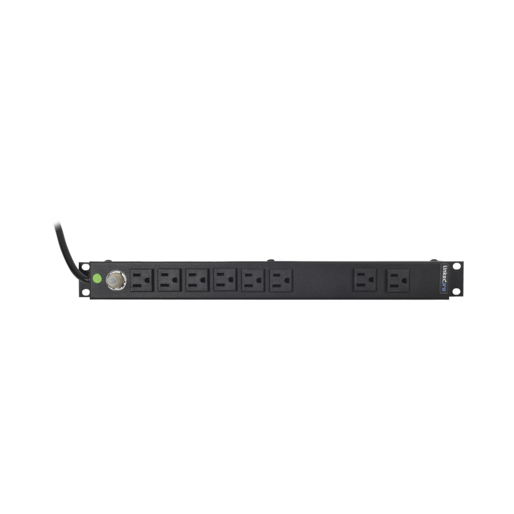 Tomacorriente Horizontal (PDU) de 8 Contactos (NEMA 5-15R) Rack 19" 1UR. Voltaje Entrada/Salida: 120Vca/15A