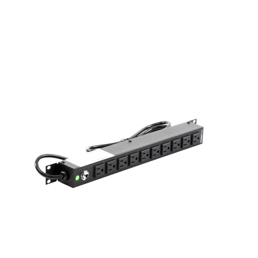 Tomacorriente Horizontal (PDU) de 10 Contactos (NEMA 5-15R) Rack 19" 1UR. Voltaje Entrada/Salida: 120Vca/15A