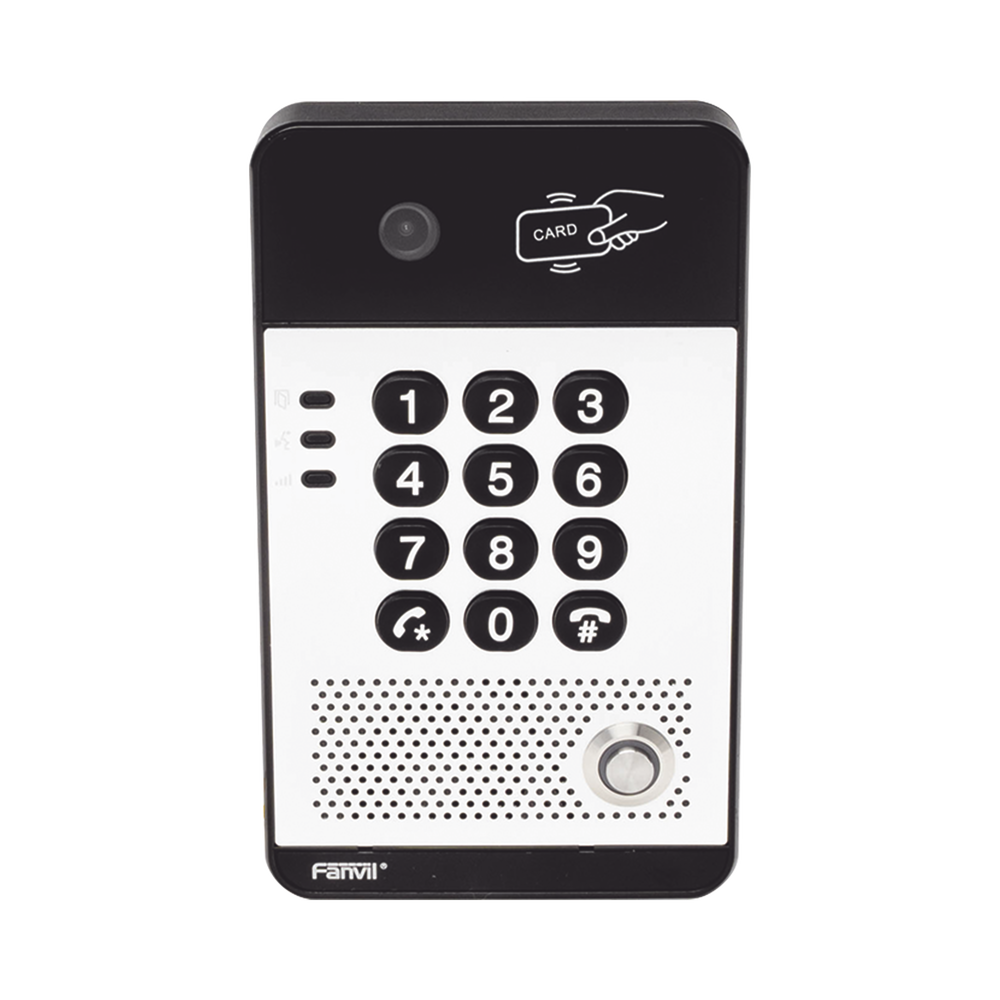 Vídeo Portero IP con 2 líneas SIP, cámara HD, relevador integrado, teclado numérico y lectora de tarjetas RFID para control de acceso, PoE