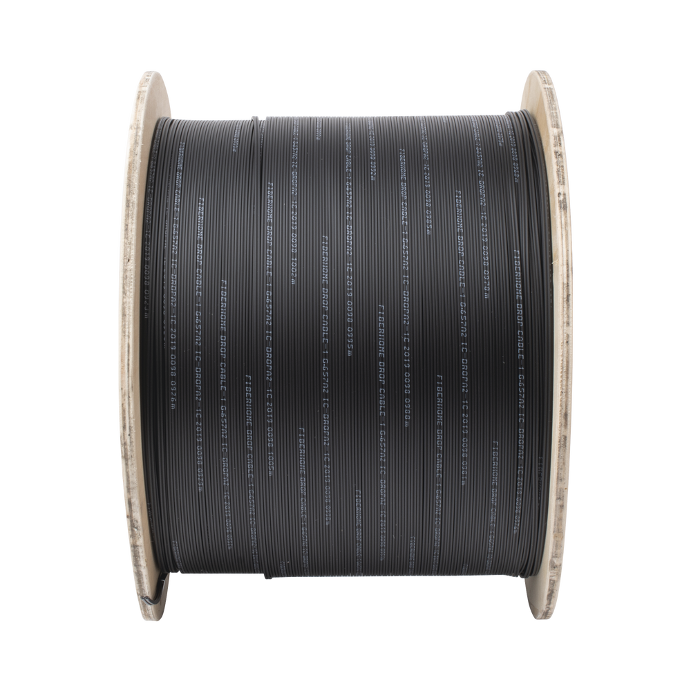 Carrete de 1 km de Fibra Óptica Drop, Interior/Exterior G.657A2 Monomodo de 1 hilo (unifibra), Dieléctrica, Forro Negro