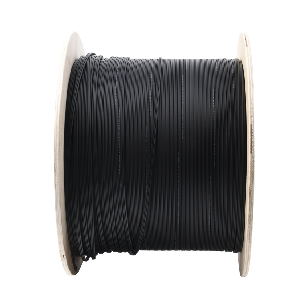 Carrete de 1 km de Fibra Óptica Aérea Mini Figura 8 G.657A2 tipo Drop, Monomodo de 2 Hilos (bifibra), Color Negro