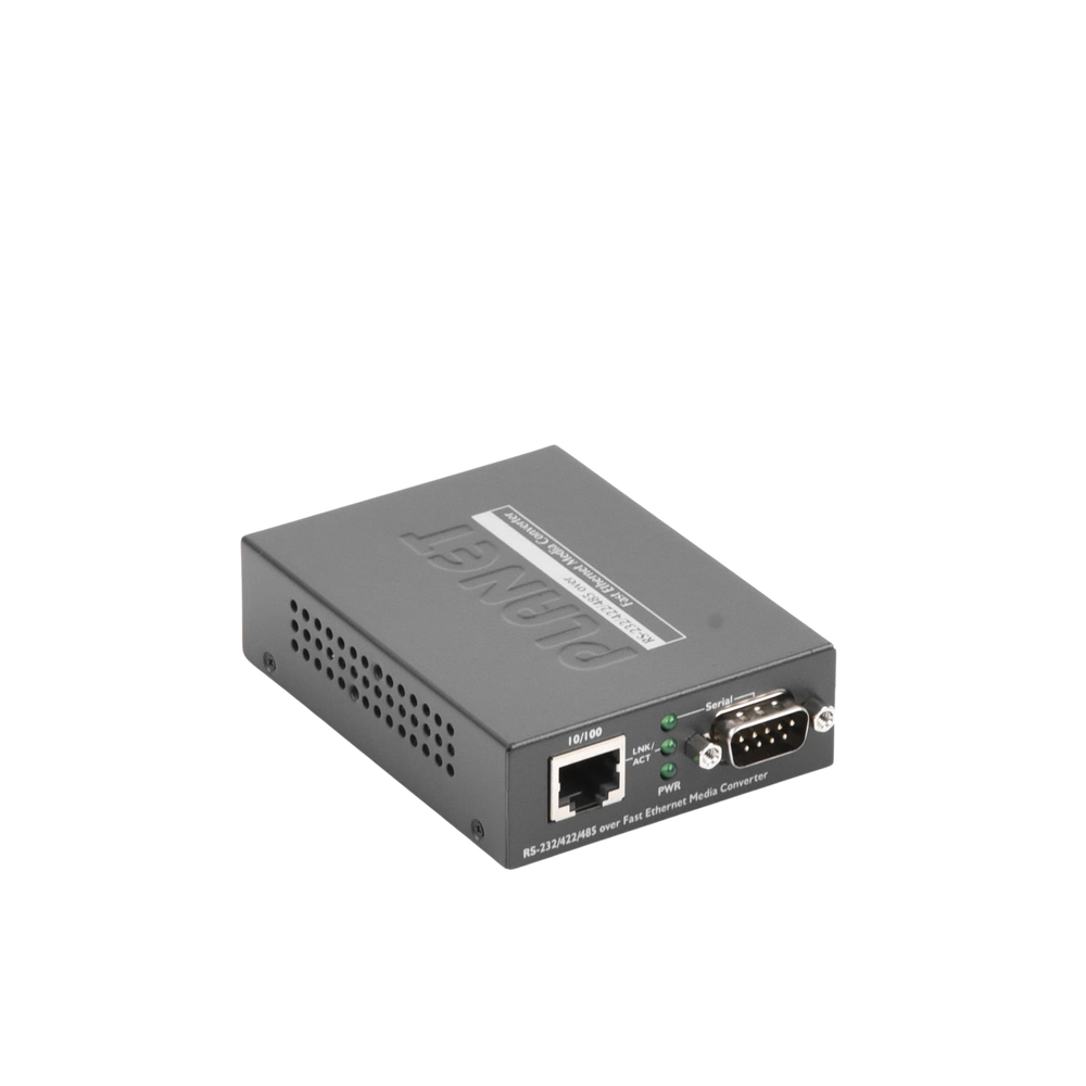 RS-232, 4-Wire RS-422, and 2 or 4-Wire RS-485 to Fast Ethernet Media Converter