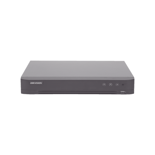 DVR 16 Canales TurboHD + 8 Canales IP / 5 Megapixel Lite - 3K Lite / Acusense (Evita Falsas Alarmas) / Reconocimiento de Rostros (Base de Datos) / Audio por Coaxitron / 1 Bahía de Disco Duro / H.265+