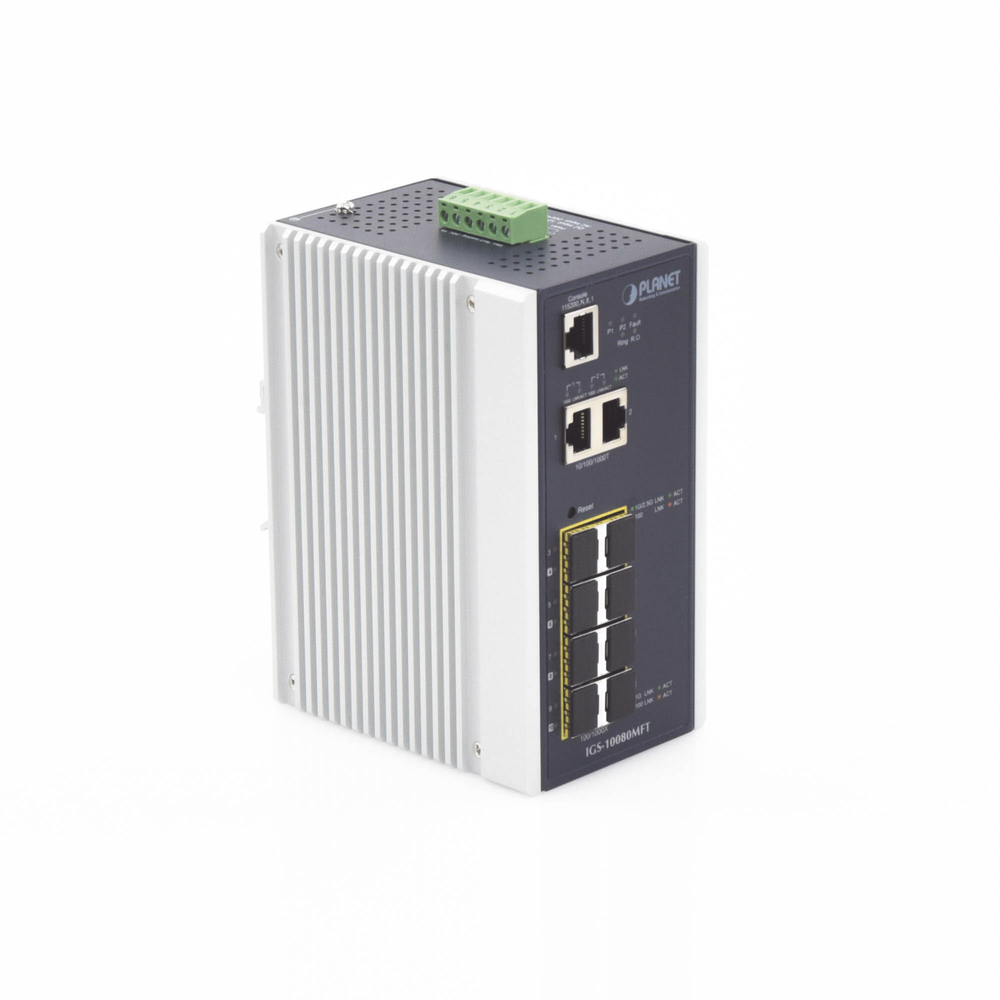 L2+ Managed Industrial Switch, 8 1G SFP Ports, 2 Gigabit TP Ports, (-40 ~75 degrees C)